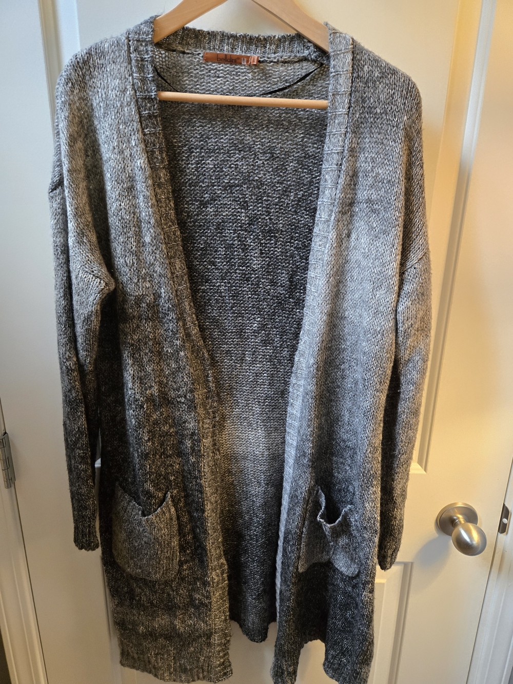Belldini | Heathered Grey Ombre Look Open-Front Pocket Cardigan | L